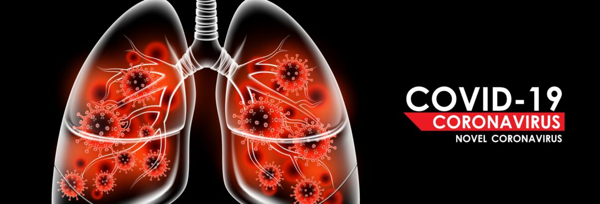 Coronavirus disease COVID-19 infection medical in human lungs and copy space. New official name for Coronavirus disease named COVID-19, pandemic risk background vector illustration