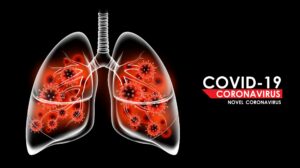 Coronavirus disease COVID-19 infection medical in human lungs and copy space. New official name for Coronavirus disease named COVID-19, pandemic risk background vector illustration