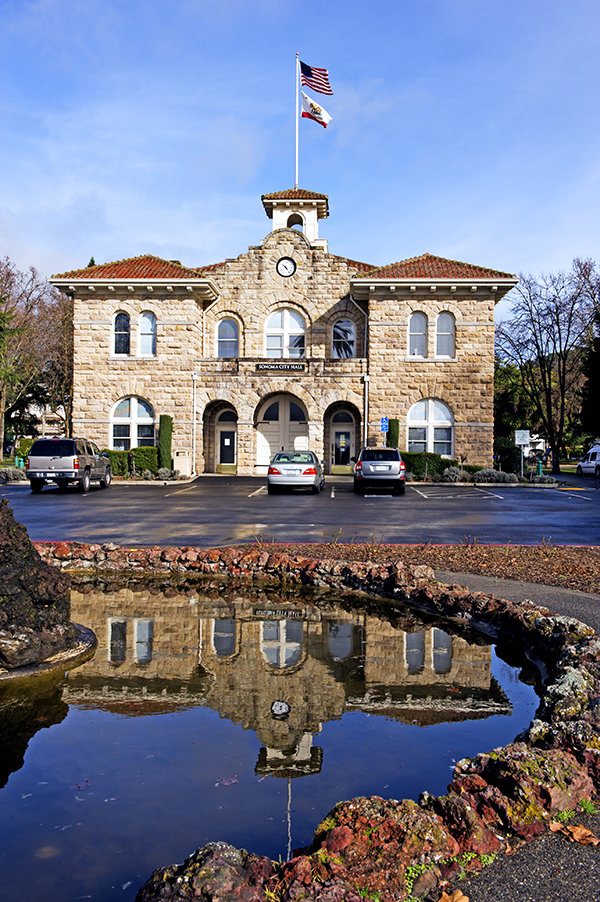 Sonoma, California, USA: This official Sonoma City Hall was erected in 1906, located in the city plaza, the location of the Bear Flag Revolt in 1846 which led to eventual Statehood for California in 1850. It is still in use today as the official Center of City Government.